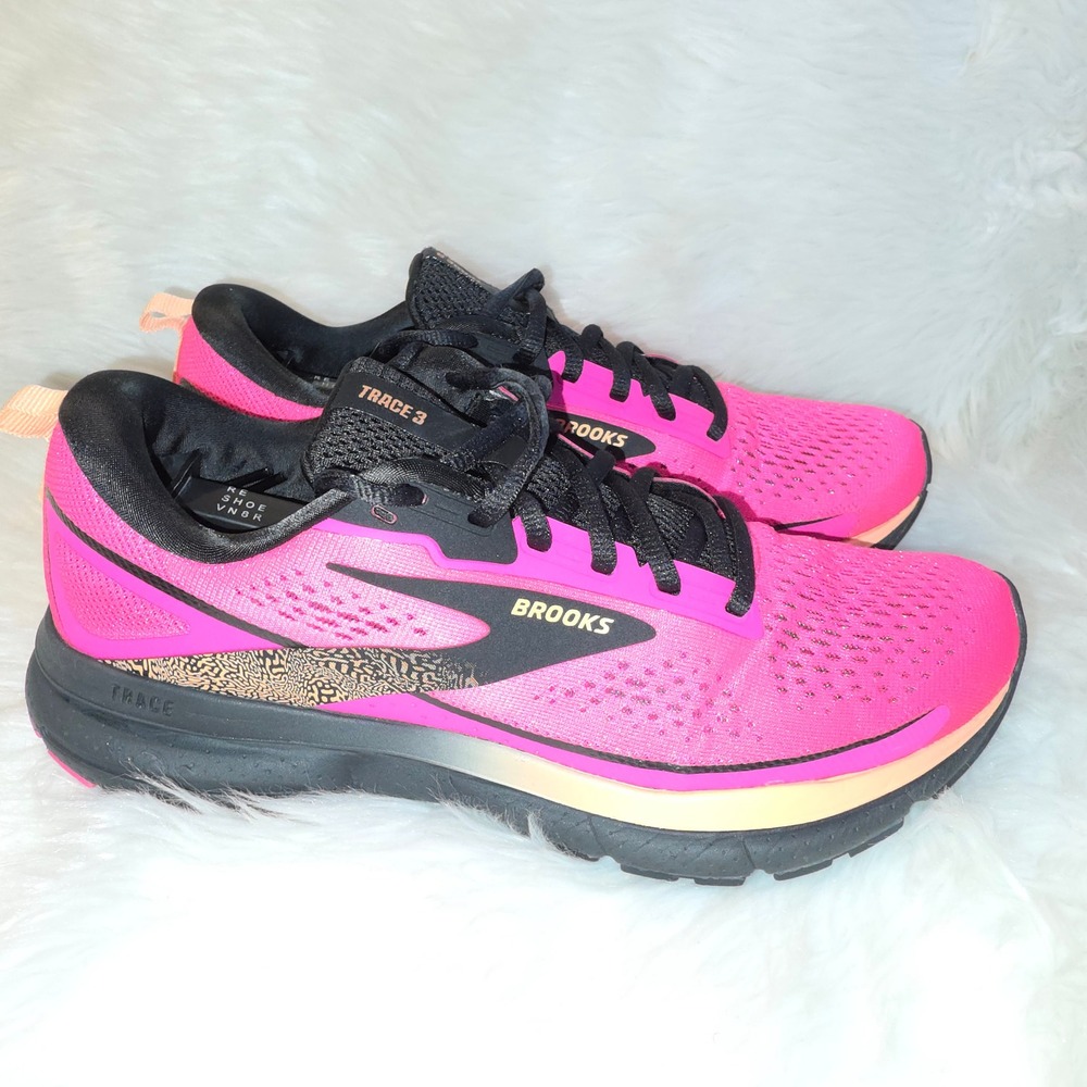 Brooks Trace 3 Running Shoes - Women's 9 - Pink Glo Black Orange 1204011B694